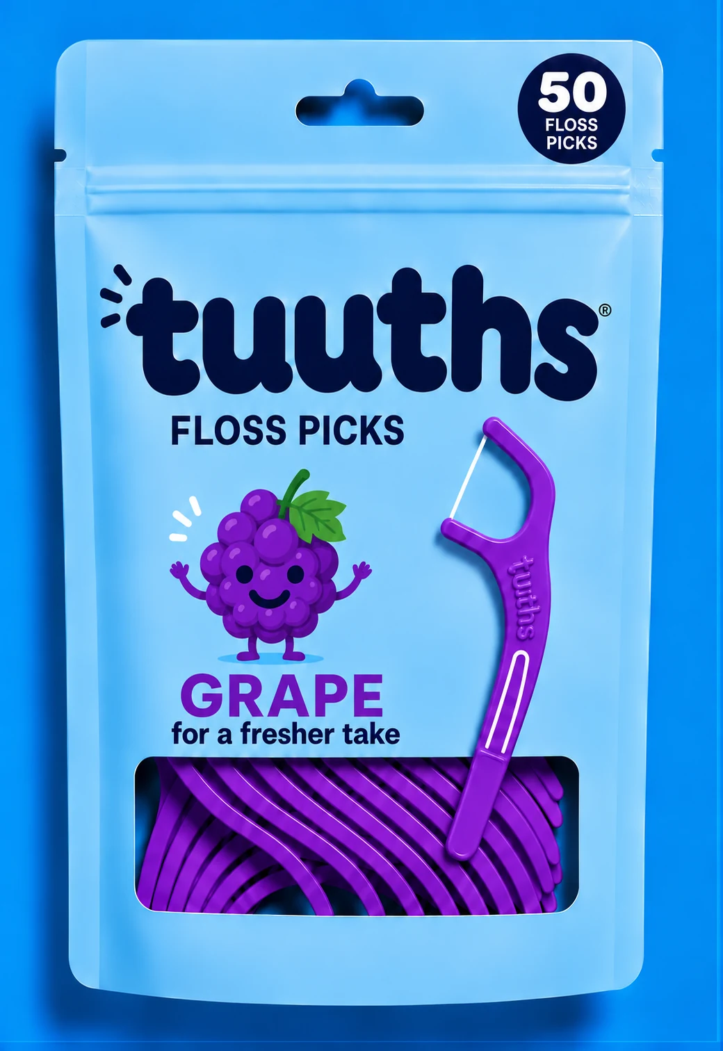 Blue Tuuths grape floss pick pouch with grape picks