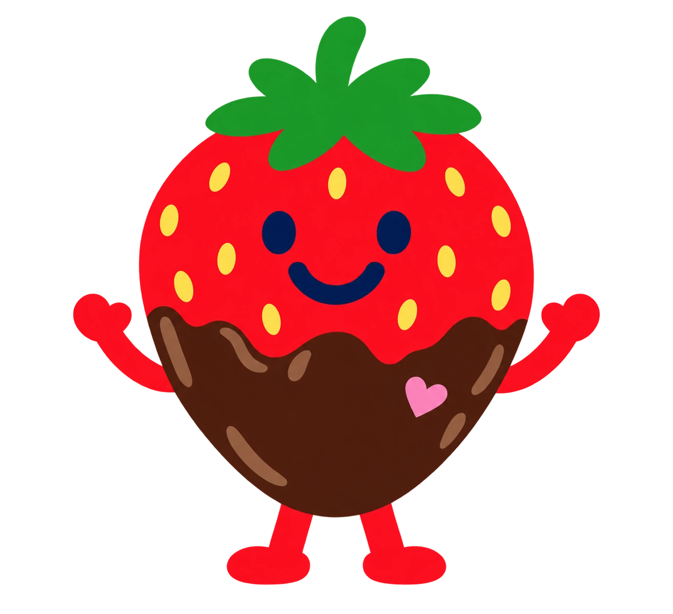Tuuths smiling chocolate-covered strawberry character with a pink heart
