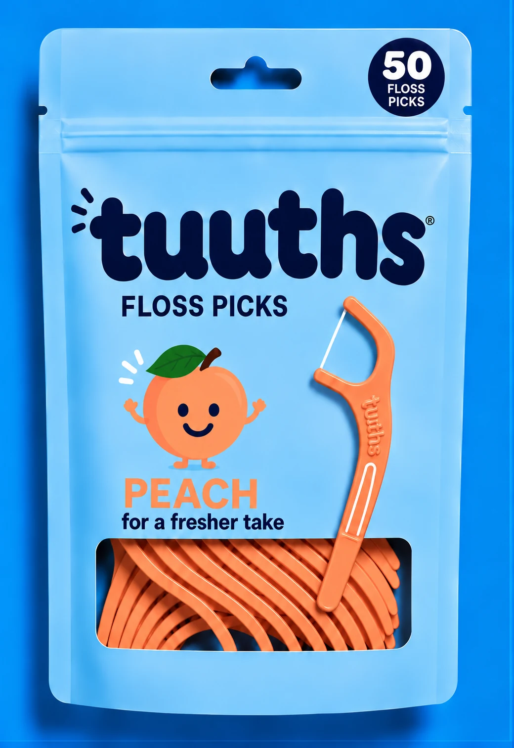 Blue Tuuths peach floss pick pouch with peach picks
