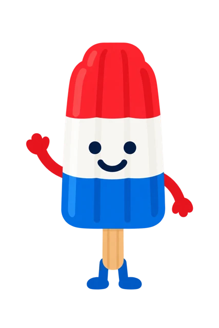 Tuuths Red, white, and blue ice pop character