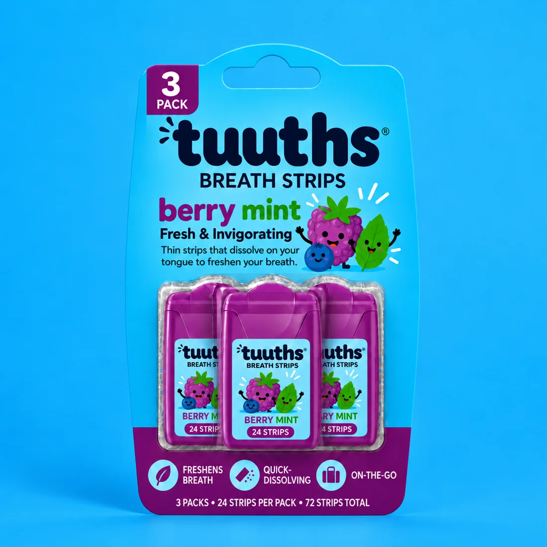 Blue Tuuths Berry Mint breath strips three-pack