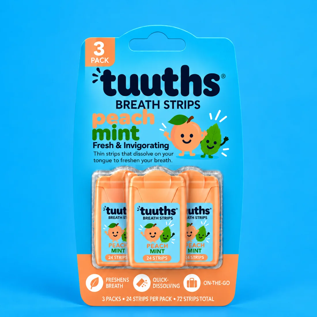 Blue Tuuths Peach Mint breath strips three-pack
