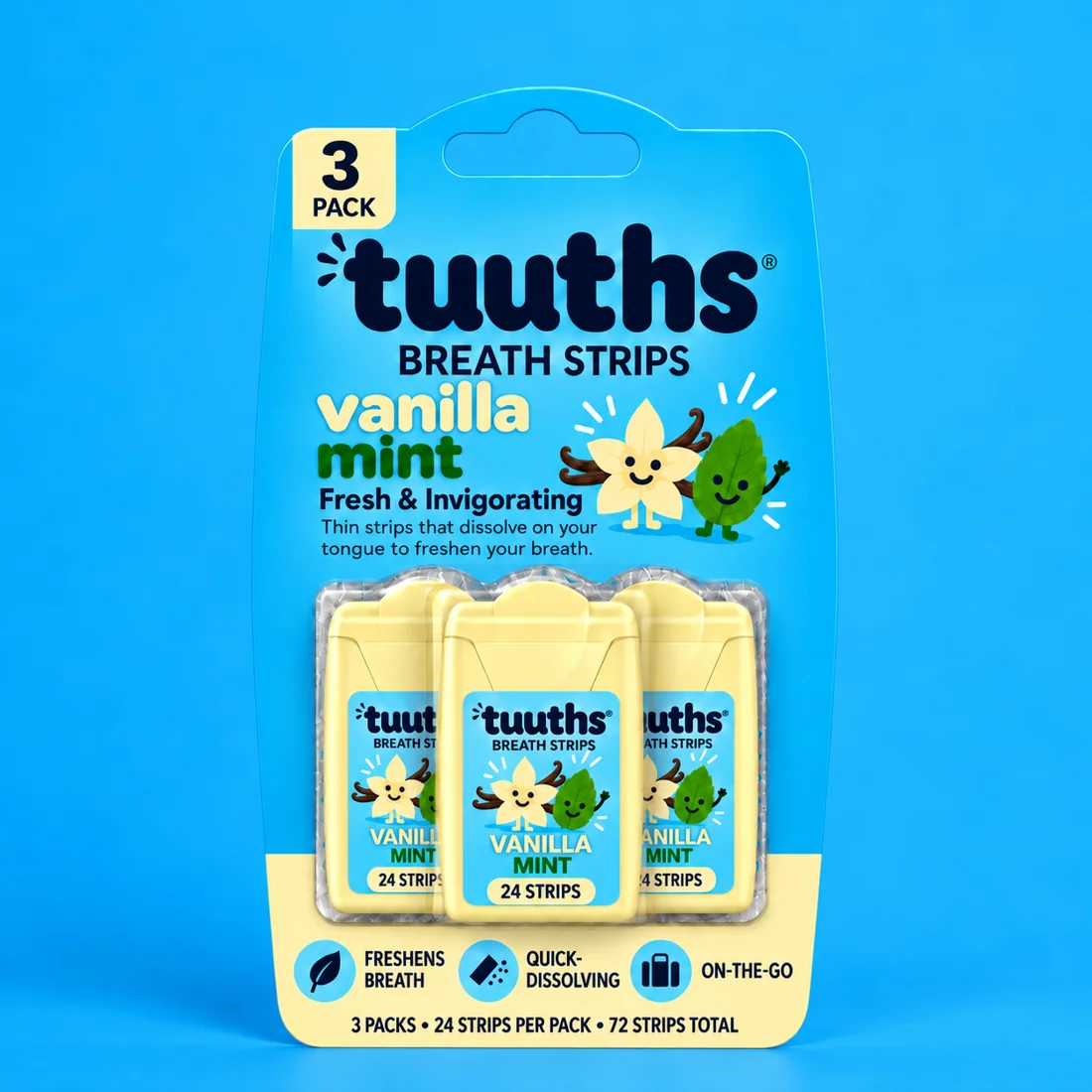 Blue Tuuths Vanilla Mint breath strips three-pack